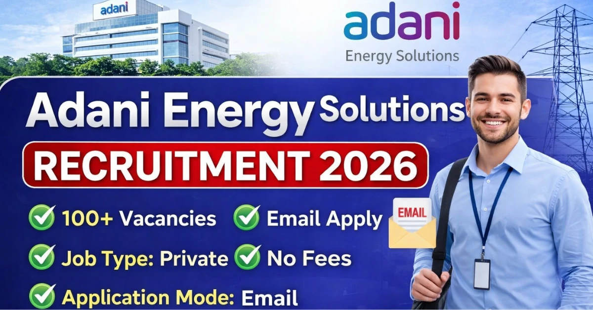 Adani Energy Solutions Recruitment 2026 notification with 100+ vacancies, freshers eligible, apply via email