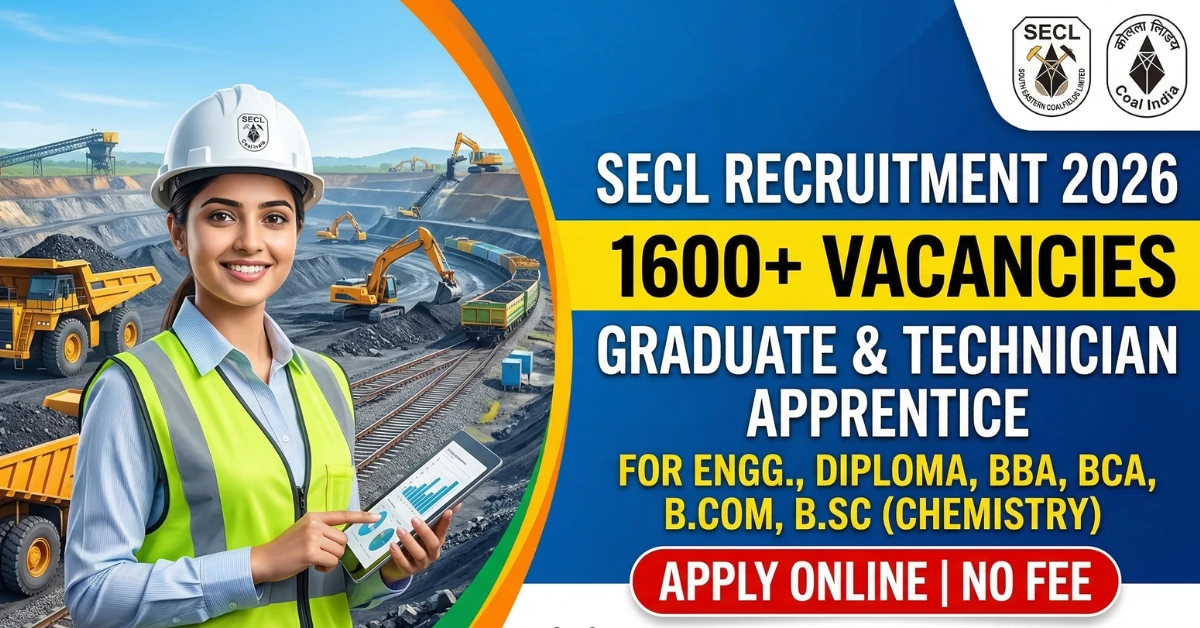 SECL Recruitment 2026 Notification for 1600 Graduate and Technician Apprentice Posts.