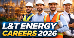 L&T Energy Careers 2026 thumbnail with engineers at oil and gas plant