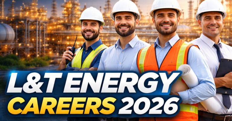 L&T Energy Careers 2026 thumbnail with engineers at oil and gas plant
