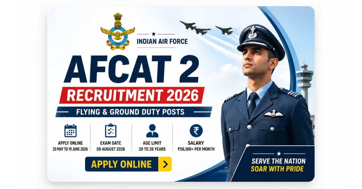 AFCAT 2 Recruitment 2026 thumbnail for Indian Air Force Flying and Ground Duty posts