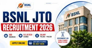 BSNL JTO Recruitment 2026 notification for 100 Junior Telecom Officer posts with salary, eligibility, and application details