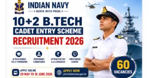 Indian Navy B.Tech Cadet Entry Scheme 2026 official thumbnail with officer and warship