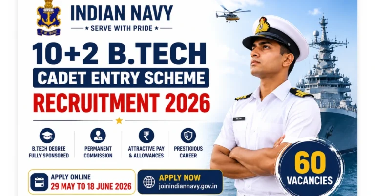 Indian Navy B.Tech Cadet Entry Scheme 2026 official thumbnail with officer and warship