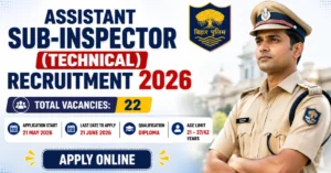 Assistant Sub-Inspector Technical Recruitment 2026 notification showing 22 vacancies, application dates, eligibility, and apply online details.