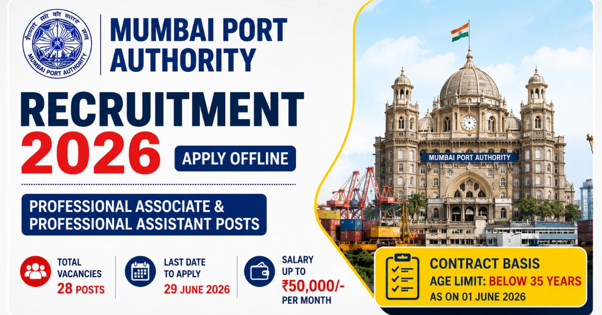 Mumbai Port Authority Recruitment 2026 notification for Professional Associate and Professional Assistant posts. Apply offline for 28 contract-based vacancies.
