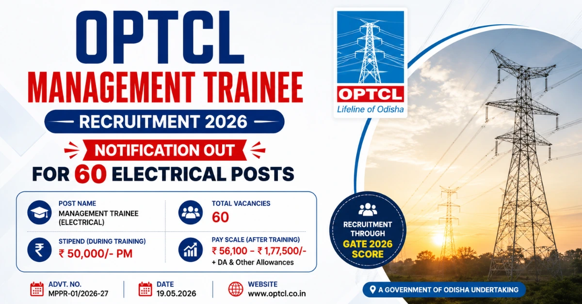 OPTCL Management Trainee Recruitment 2026 notification for 60 Electrical posts through GATE 2026