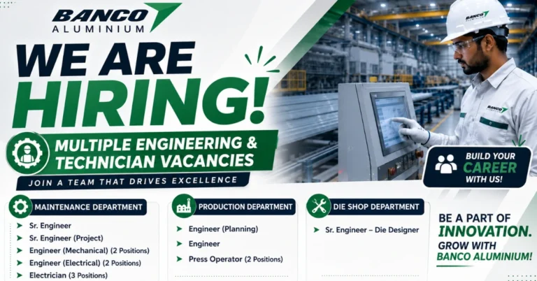 Banco Aluminium Recruitment 2026 website thumbnail featuring multiple engineering and technician vacancies.