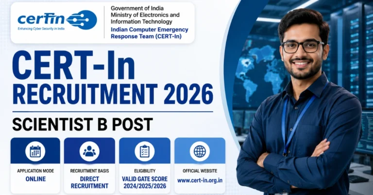 CERT-In Recruitment 2026 official thumbnail for Scientist B recruitment under the Ministry of Electronics and Information Technology (MeitY).