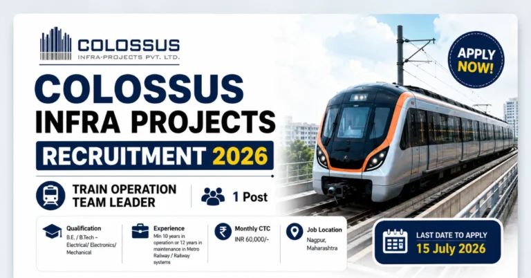Colossus Infra Projects Recruitment 2026 website thumbnail for Train Operation Team Leader post under the MAHA Metro Rail Project in Nagpur.