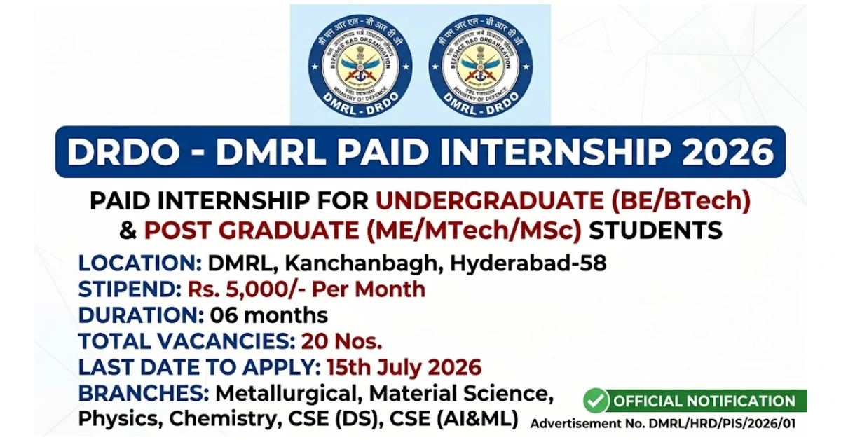 DRDO DMRL Internship 2026