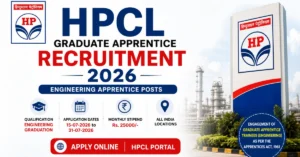 HPCL Graduate Apprentice Recruitment 2026 website thumbnail for Engineering Apprentice Posts with application dates, stipend, and HPCL logo.