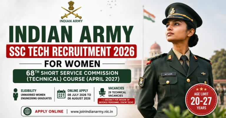 Indian Army SSC Tech Recruitment 2026 for Women official thumbnail for 68th Short Service Commission Technical Course Apply Online