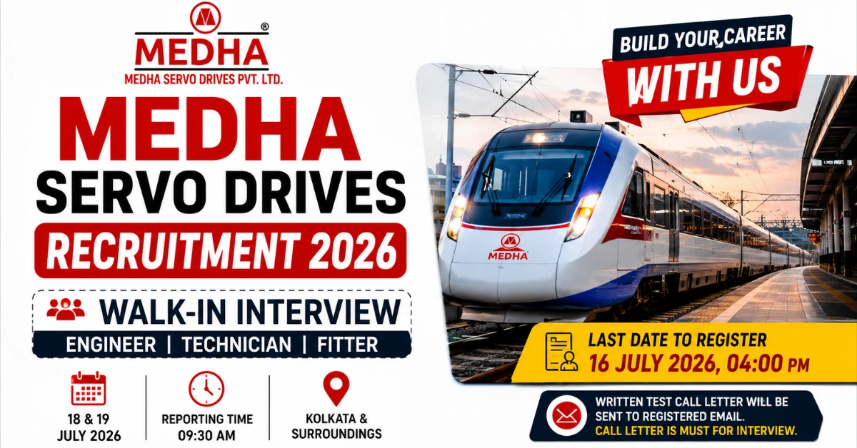 MEDHA Servo Drives Recruitment 2026 walk-in interview for Service Engineer, Service Technician, and Service Fitter posts.