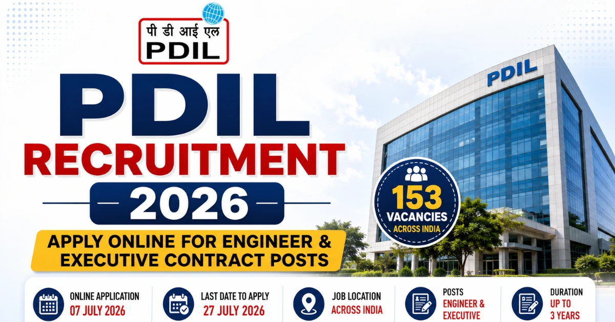 PDIL Recruitment 2026 notification for Engineer and Executive Contract Posts with online application details.