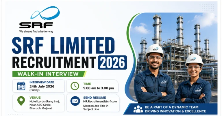 SRF Limited Recruitment 2026 walk-in interview for Executive, Engineer and Technician posts at Dahej Gujarat