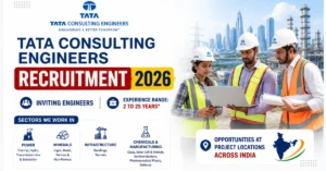 Tata Consulting Engineers Recruitment 2026 thumbnail featuring experienced engineering professionals and company hiring announcement.