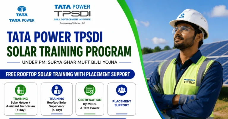 Tata Power TPSDI Solar Training Program 2026 offering free rooftop solar training with placement support under PM Surya Ghar Muft Bijli Yojana
