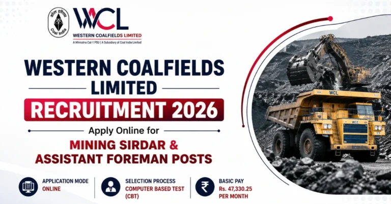 Western Coalfields Limited Recruitment 2026 website thumbnail for Mining Sirdar and Assistant Foreman recruitment notification.