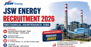 JSW Energy Recruitment 2026 thumbnail for Mechanical Maintenance Manager and Boiler Jobs in Maharashtra