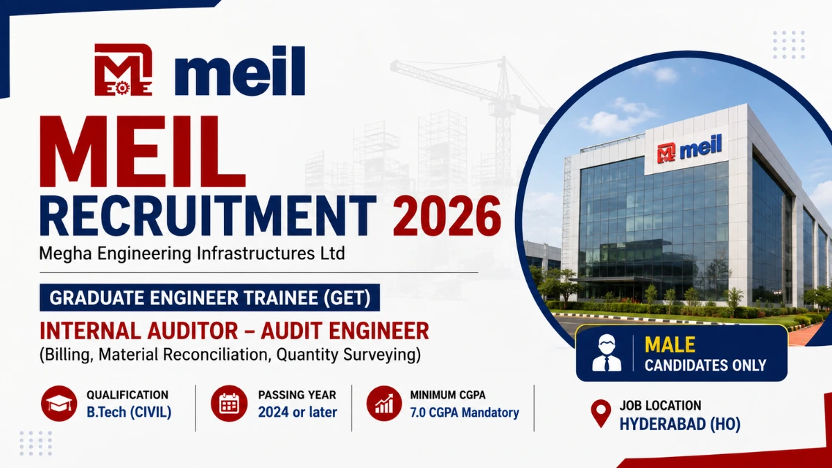 MEIL Recruitment 2026 for Graduate Engineer Trainee (Civil) Internal Auditor