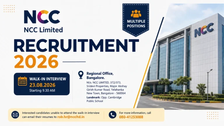 NCC Limited Recruitment 2026 walk-in interview for multiple posts in Bangalore