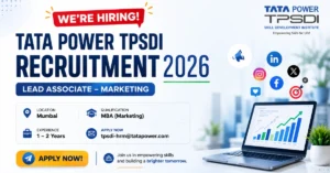 Tata Power TPSDI Recruitment 2026 thumbnail for Lead Associate – Marketing vacancy in Mumbai for MBA Marketing candidates with 1–2 years of experience.