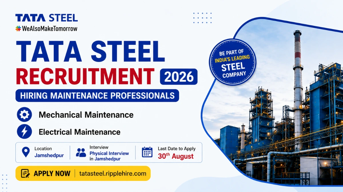 Tata Steel Recruitment 2026 hiring Mechanical and Electrical Maintenance Professionals in Jamshedpur