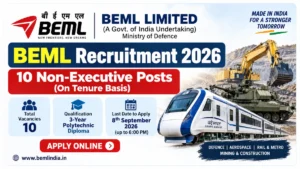 BEML Recruitment 2026 for 10 Non-Executive posts on tenure basis