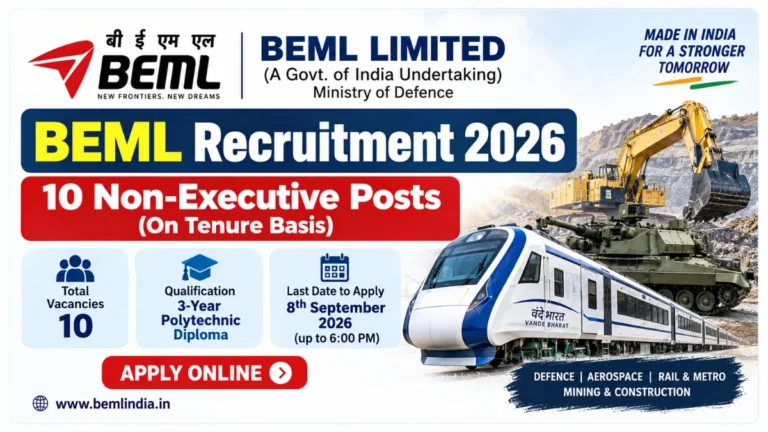 BEML Recruitment 2026 for 10 Non-Executive posts on tenure basis