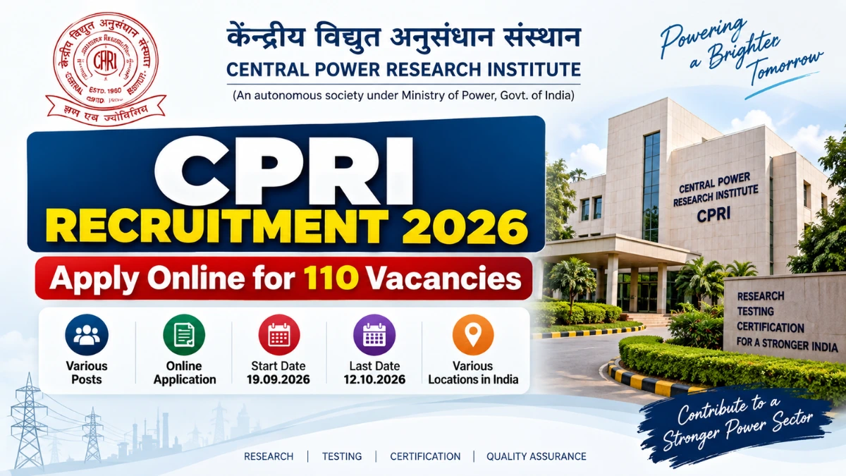 CPRI Recruitment 2026 Apply Online for 110 Vacancies