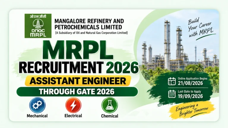 MRPL Recruitment 2026 Assistant Engineer hiring through GATE 2026