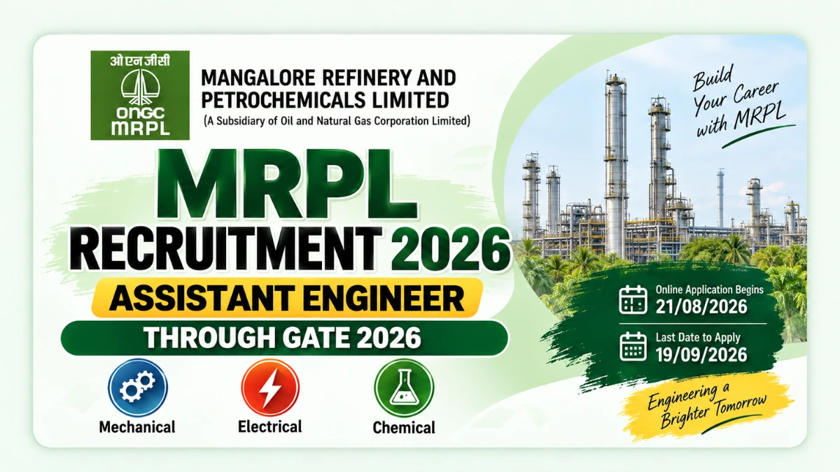 MRPL Recruitment 2026 Assistant Engineer hiring through GATE 2026