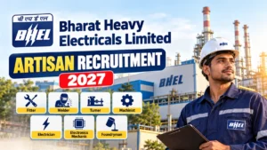 BHEL Artisan Trainee Recruitment 2026 thumbnail featuring Bharat Heavy Electricals Limited and Artisan Grade IV trades.