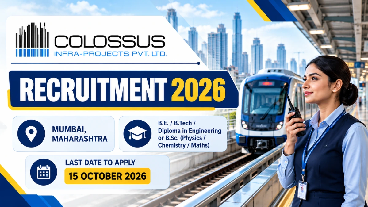 Colossus Infra Projects Recruitment 2026 thumbnail featuring a metro train in Mumbai