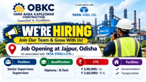 OBKC Recruitment 2026 for Senior Supervisor and Supervisor Jobs in Jajpur, Odisha