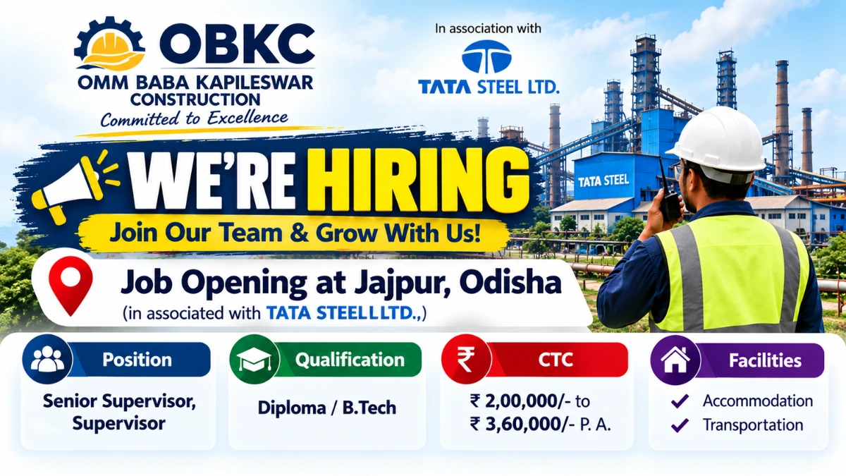 OBKC Recruitment 2026 for Senior Supervisor and Supervisor Jobs in Jajpur, Odisha